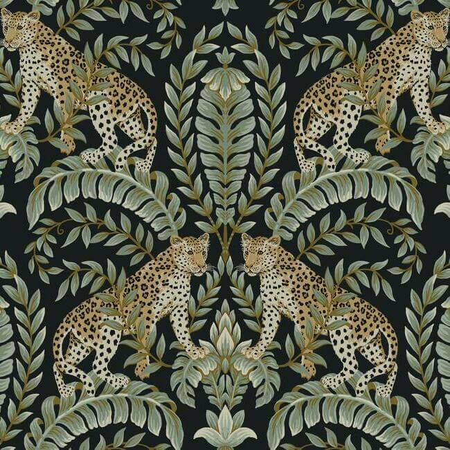 jungle-leopard-black-green-wallpaper-york-wallcoverings-kt2205 - York Wallcoverings Wallpaper