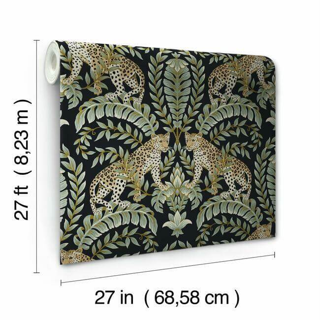 jungle-leopard-black-green-wallpaper-york-wallcoverings-kt2205 - York Wallcoverings Wallpaper
