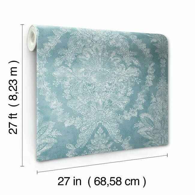 Charleston Damask Blue Wallpaper - York Wallcoverings - KT2213 - York Wallcoverings Wallpaper