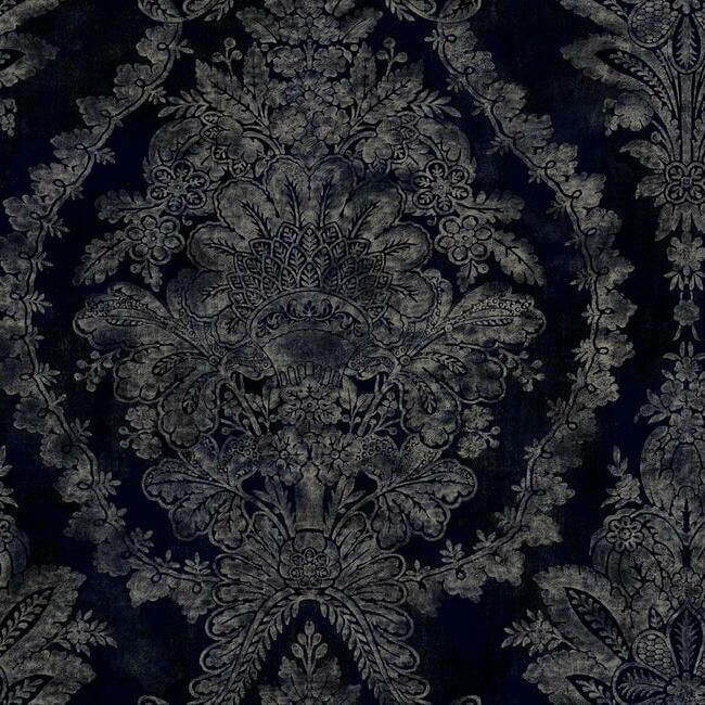 charleston-damask-navy-wallpaper-york-wallcoverings-kt2215 - York Wallcoverings Wallpaper