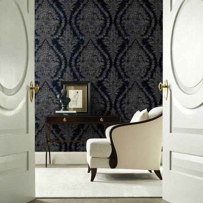 Charleston Damask Navy Wallpaper - York Wallcoverings - KT2215 - York Wallcoverings Wallpaper
