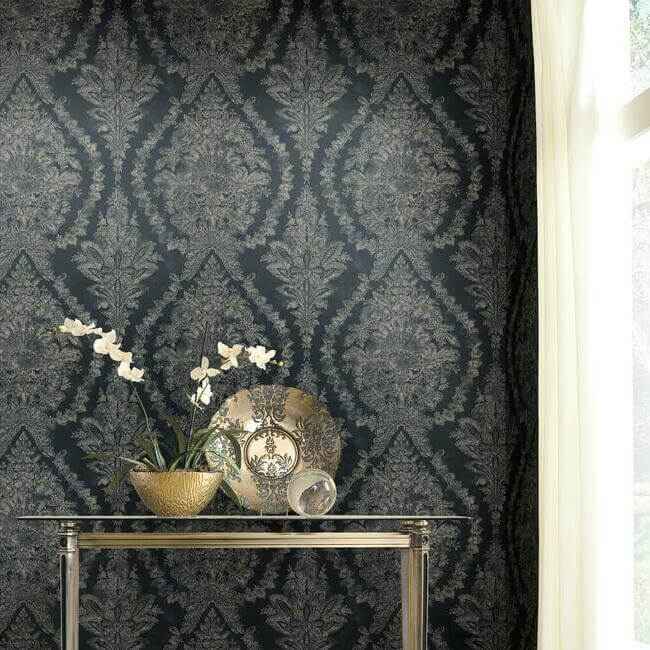 Charleston Damask Navy Wallpaper - York Wallcoverings - KT2215 - York Wallcoverings Wallpaper