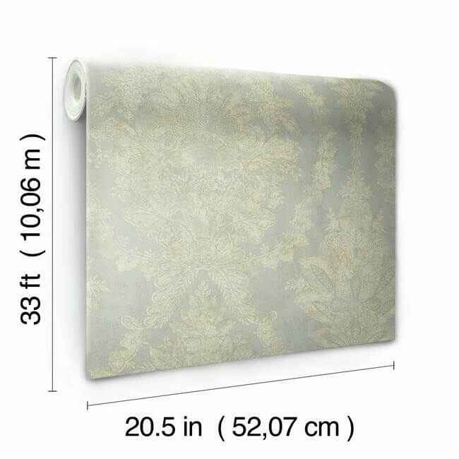 Charleston Damask Silver Wallpaper - York Wallcoverings - PM9309 - York Wallcoverings Wallpaper