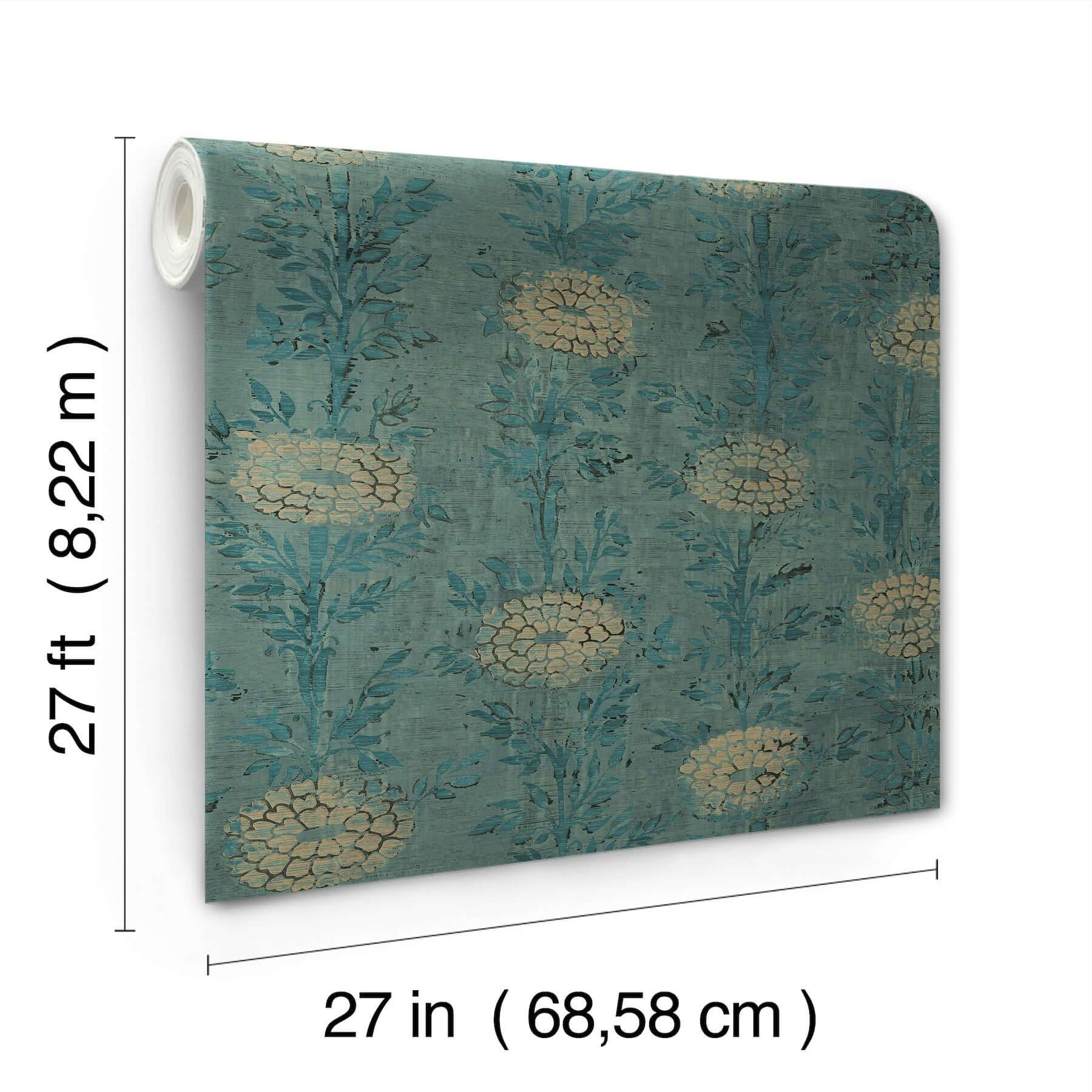 french-marigold-wallpaper-teal-greengold-york-wallcoverings-af6519 - York Wallcoverings Wallpaper