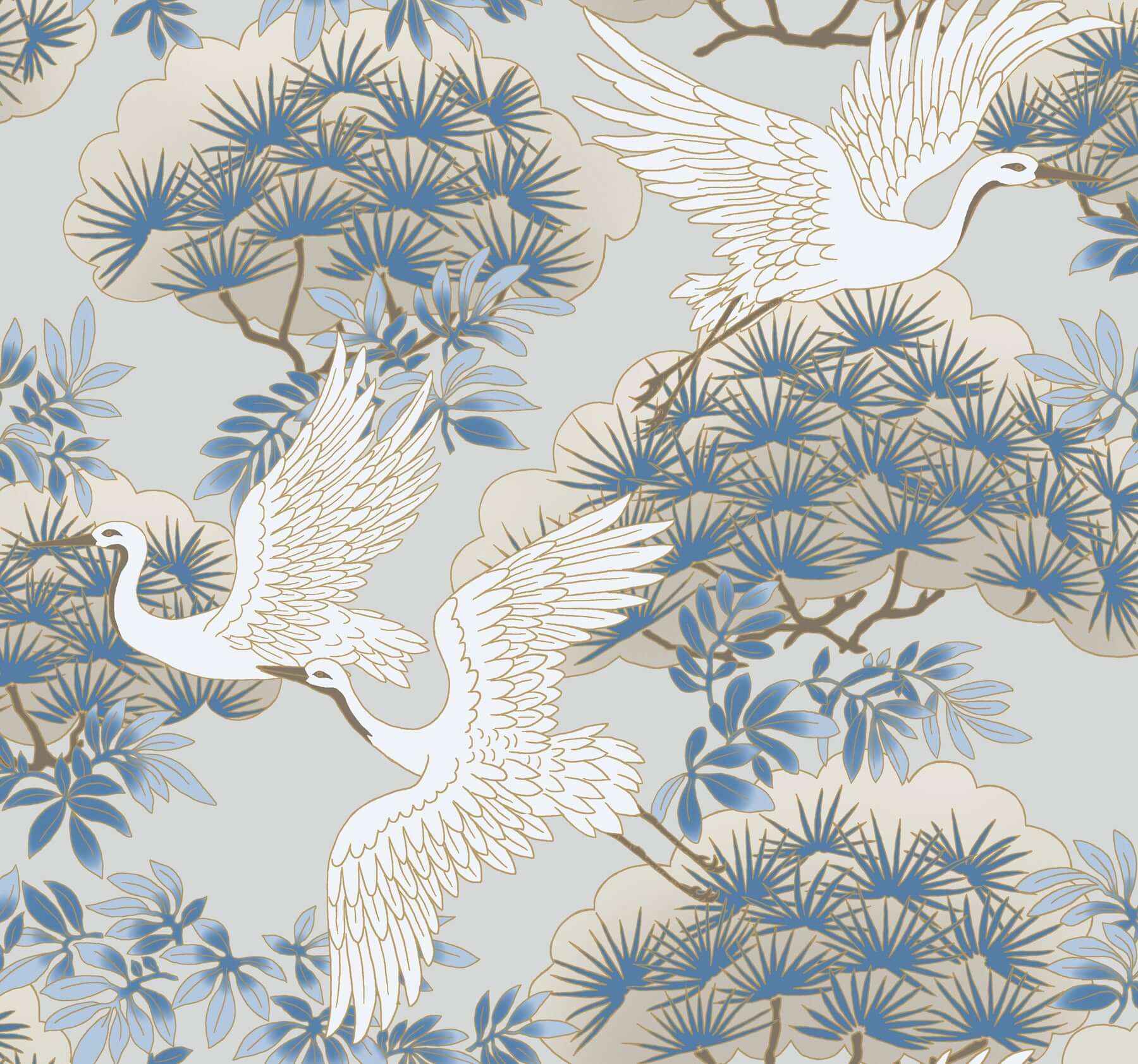 Sprig & Heron Light Blue Wallpaper - York Wallcoverings - AF6591 - York Wallcoverings Wallpaper