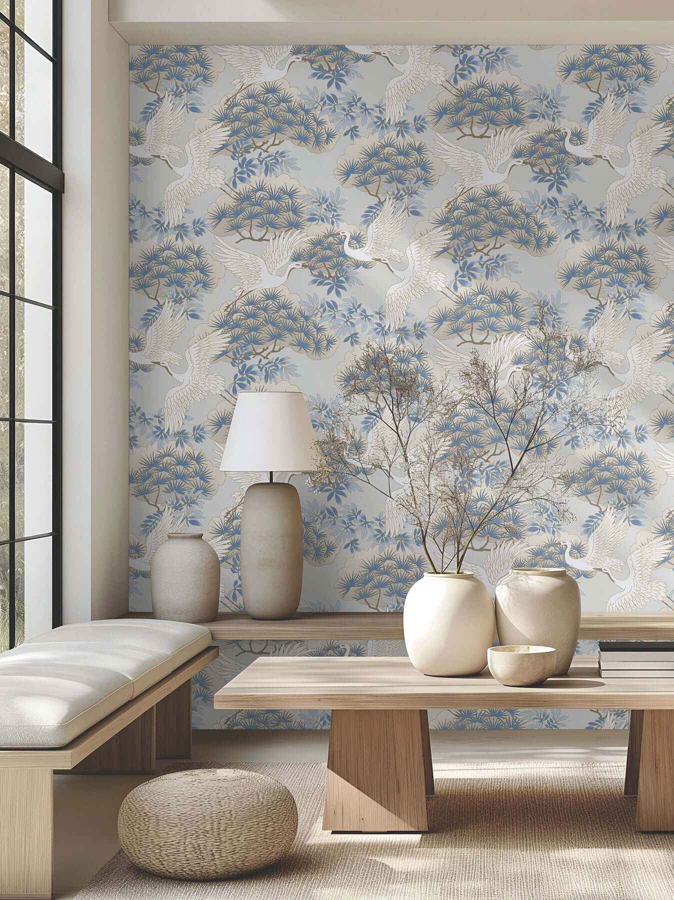 Sprig & Heron Light Blue Wallpaper - York Wallcoverings - AF6591 - York Wallcoverings Wallpaper
