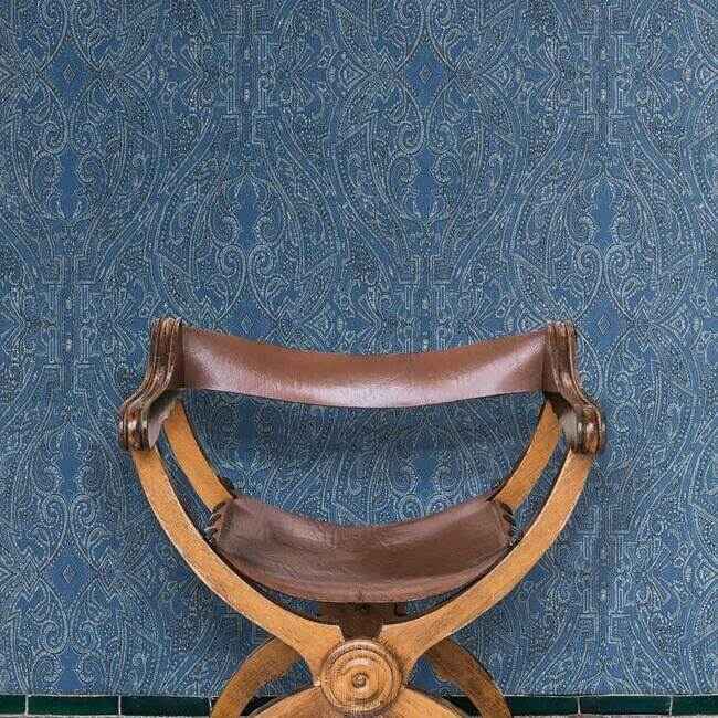 Ascot Damask Blue Wallpaper - York Wallcoverings - HO2132 - York Wallcoverings Wallpaper