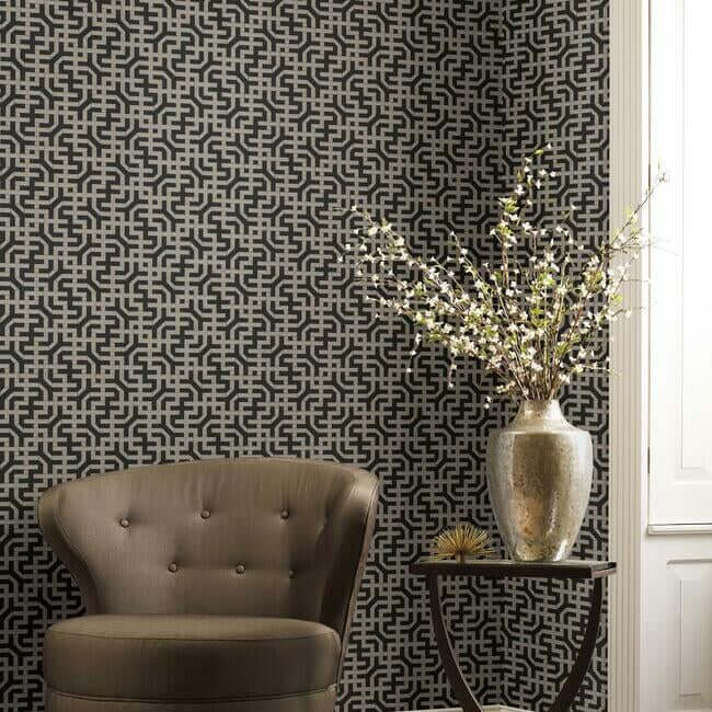 dynastic-lattice-wallpaper-blackglint-york-wallcoverings-5801 - York Wallcoverings Wallpaper