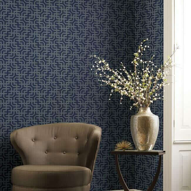 dynastic-lattice-wallpaper-navysilver-york-wallcoverings-5800 - York Wallcoverings Wallpaper