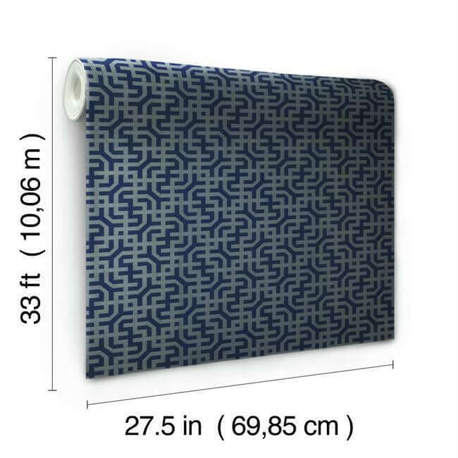 dynastic-lattice-wallpaper-navysilver-york-wallcoverings-5800 - York Wallcoverings Wallpaper