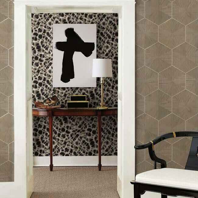 Hexagram Wood Veneer Brown Wallpaper - York Wallcoverings - HO2102 - York Wallcoverings Wallpaper