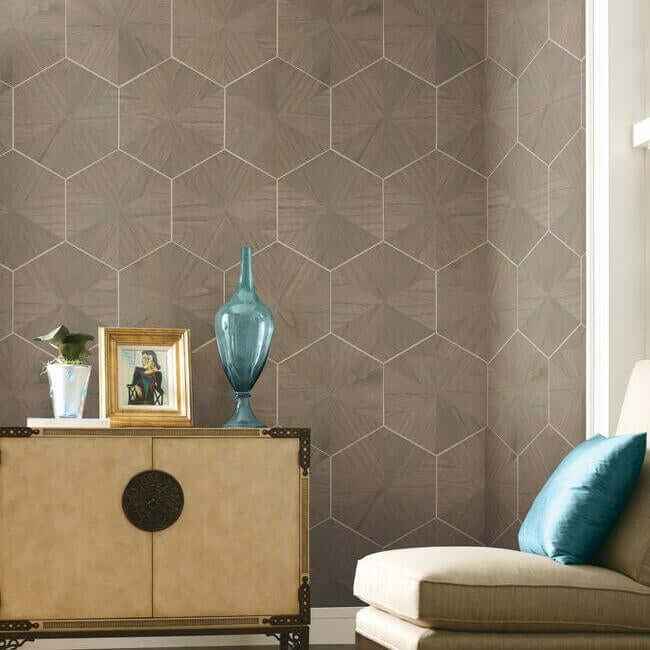 Hexagram Wood Veneer Brown Wallpaper - York Wallcoverings - HO2102 - York Wallcoverings Wallpaper
