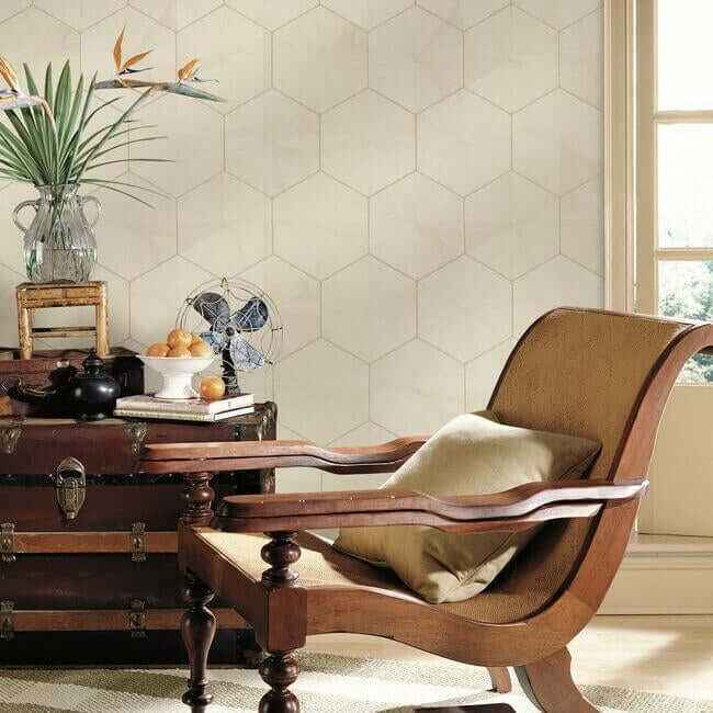 Hexagram Wood Veneer Off White Wallpaper - York Wallcoverings - HO2101 - York Wallcoverings Wallpaper