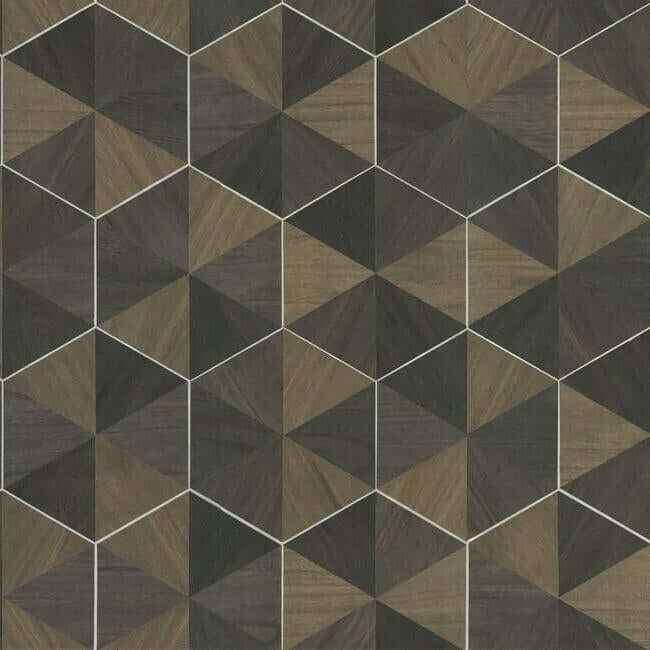 Hexagram Wood Veneer Brown & Black Wallpaper - York Wallcoverings - HO2103 - York Wallcoverings Wallpaper