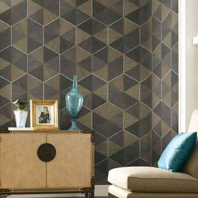 Hexagram Wood Veneer Brown & Black Wallpaper - York Wallcoverings - HO2103 - York Wallcoverings Wallpaper