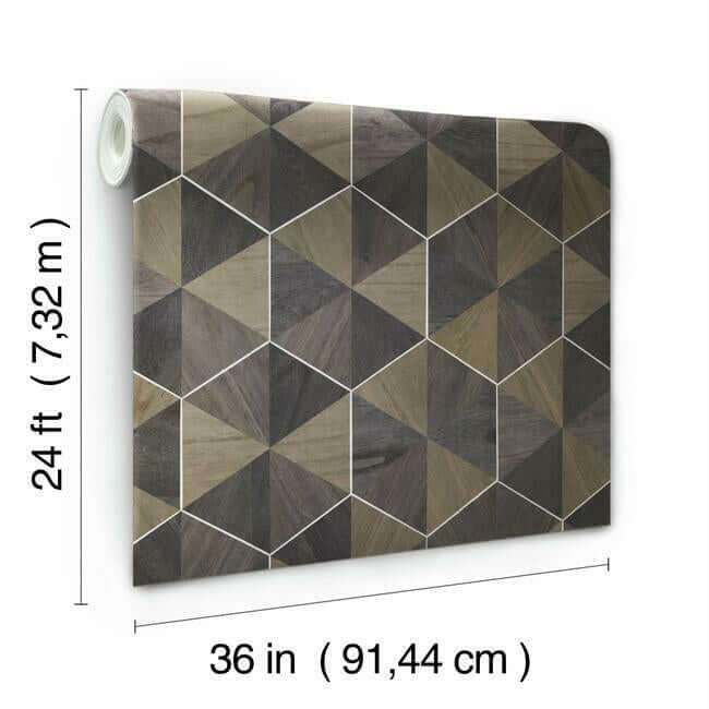 hexagram-wood-veneer-wallpaper-smoke-york-wallcoverings-ho2103 - York Wallcoverings Wallpaper