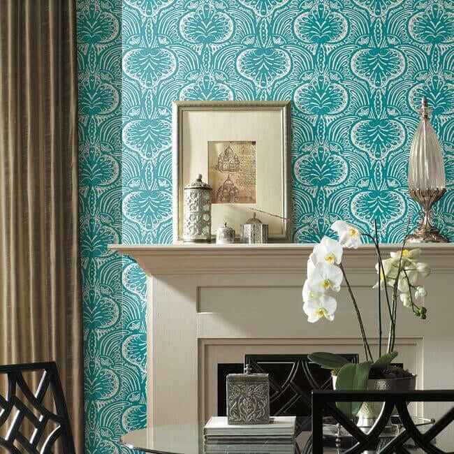 Lotus Palm Aqua Wallpaper - York Wallcoverings - HO2151 - York Wallcoverings Wallpaper