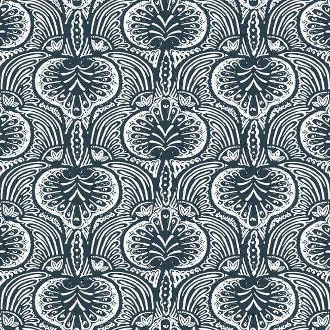 Lotus Palm Navy Wallpaper - York Wallcoverings - HO2153 - York Wallcoverings Wallpaper