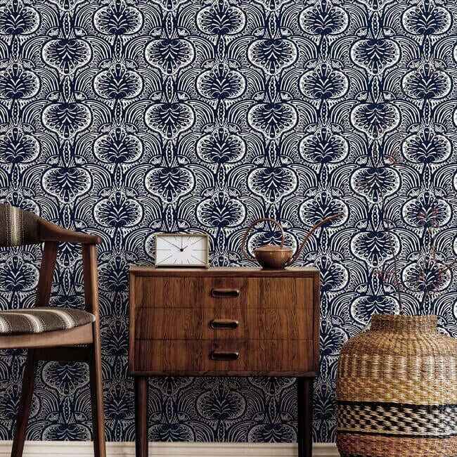 Lotus Palm Navy Wallpaper - York Wallcoverings - HO2153 - York Wallcoverings Wallpaper