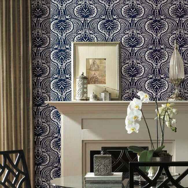 Lotus Palm Navy Wallpaper - York Wallcoverings - HO2153 - York Wallcoverings Wallpaper