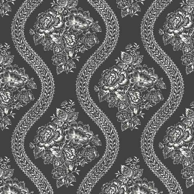 Coverlet Floral White & Black Wallpaper - York Wallcoverings - MH1596