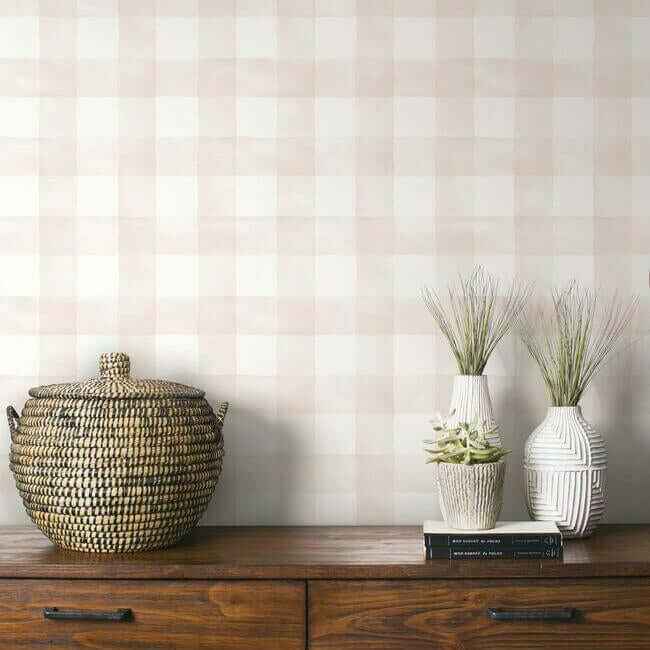 Watercolor Check Pink & White Wallpaper - York Wallcoverings - MH1517 - York Wallcoverings Wallpaper