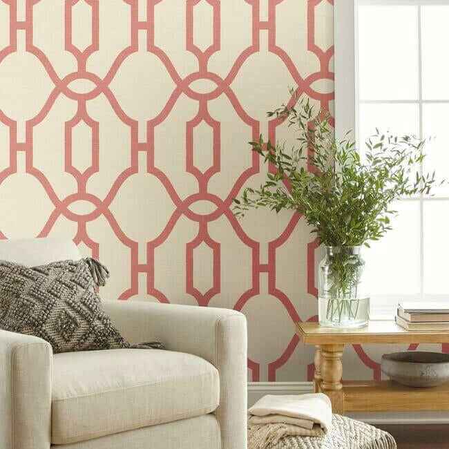 Woven Trellis Pompian Red Wallpaper - York Wallcoverings - ME1556 - York Wallcoverings Wallpaper