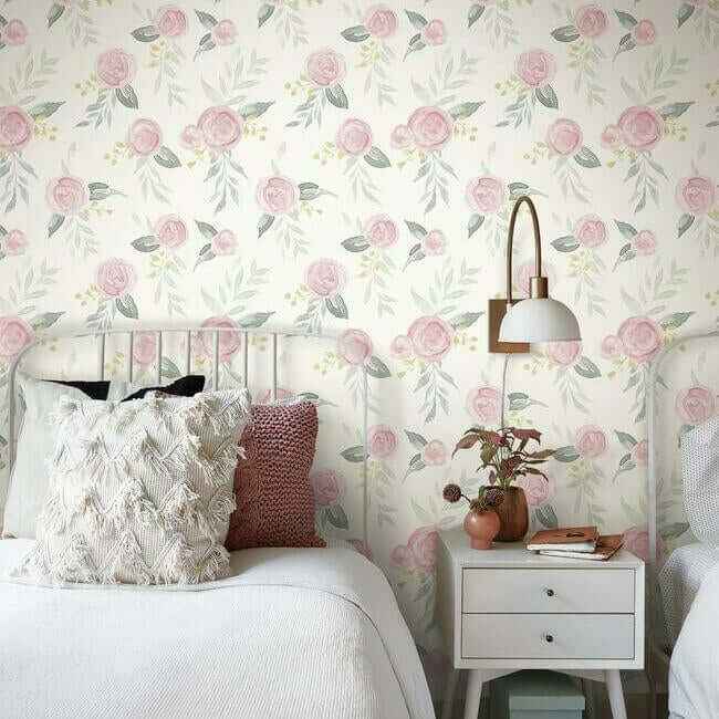 Watercolor Roses Pink Wallpaper - York Wallcoverings - MK1125 - York Wallcoverings Wallpaper
