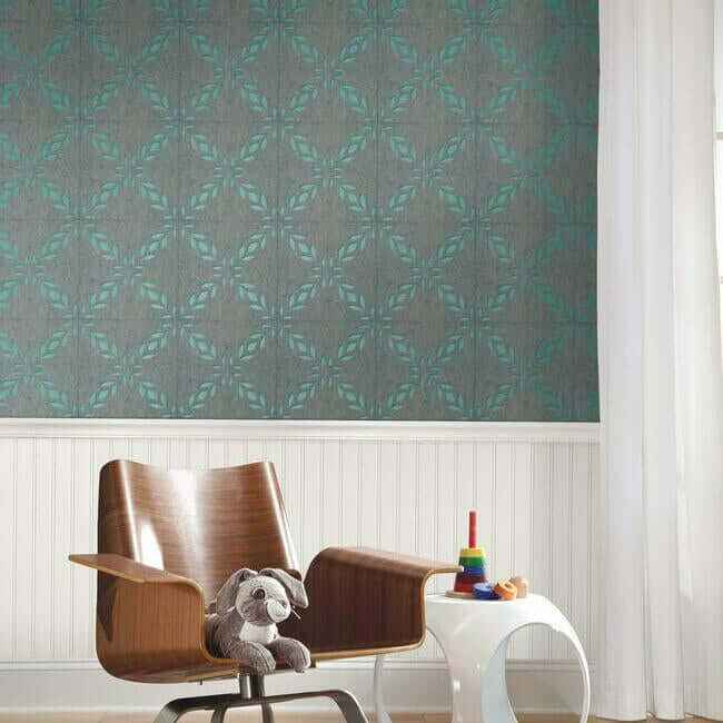 Botanical Trellis Acoustical Peel Stick Tiles Frosty Blue - York Wallcoverings - QWS1022 - York Wallcoverings Wallpaper