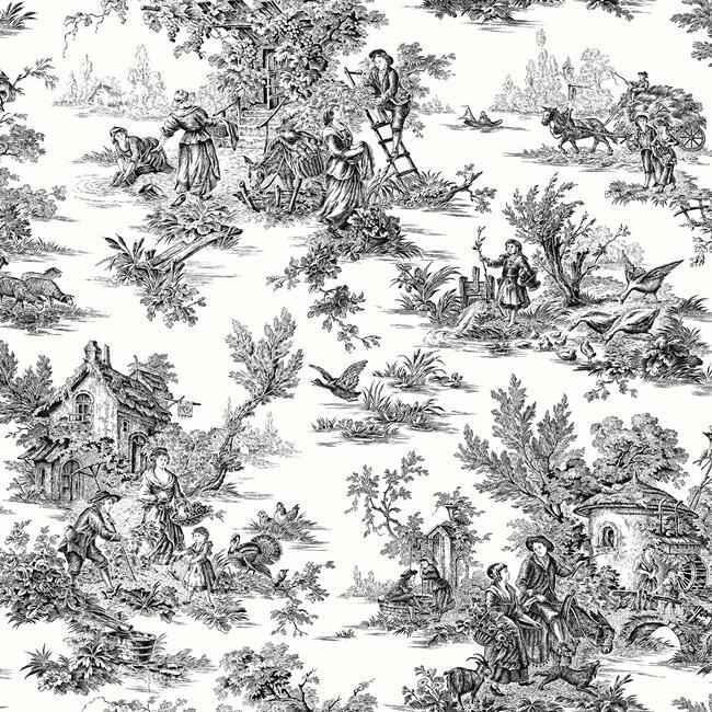 Campagne Toile Black & White Wallpaper - York Wallcoverings - AT4228 - York Wallcoverings Wallpaper