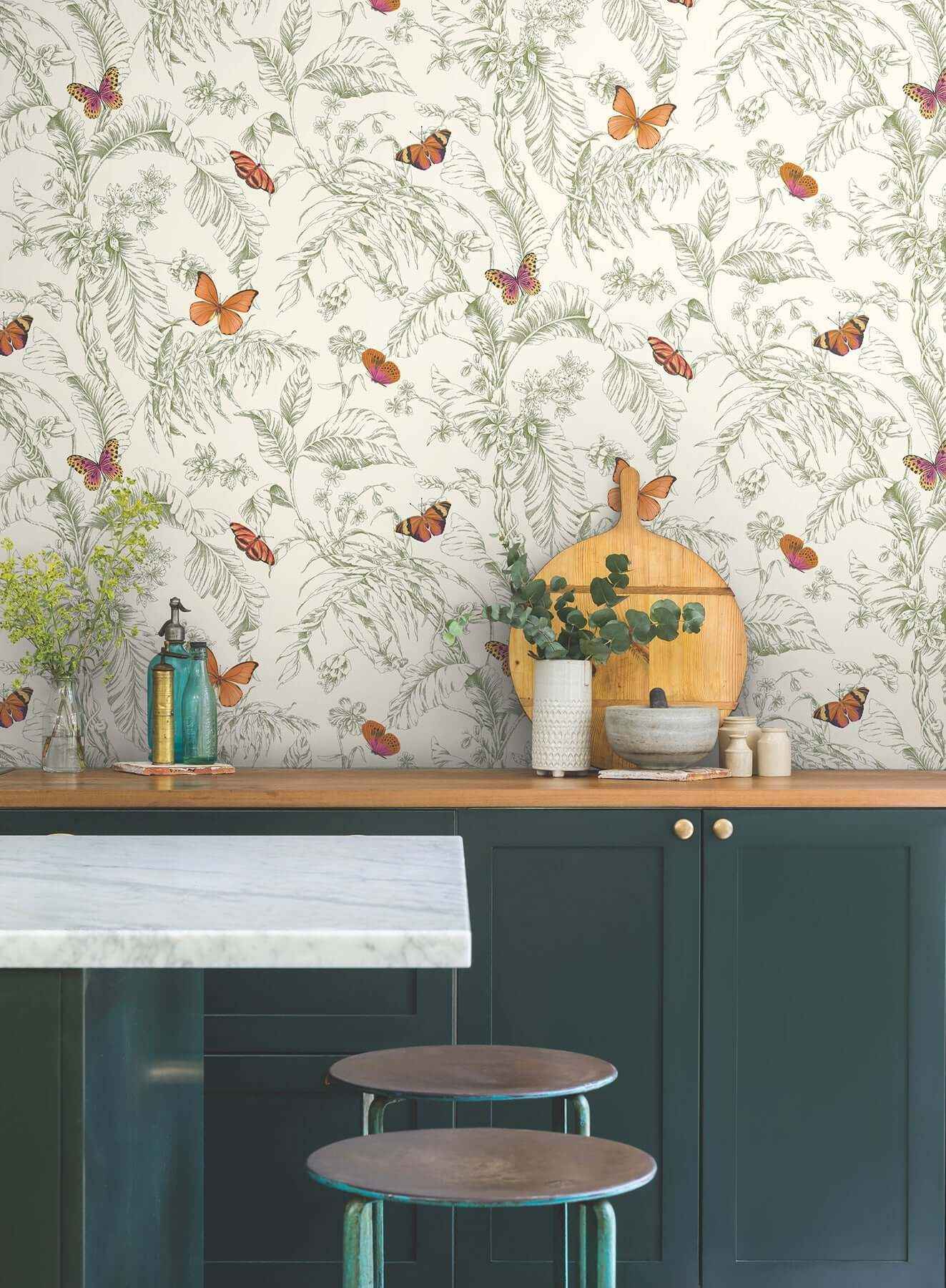Papillon Green Wallpaper - York Wallcoverings - AF2027