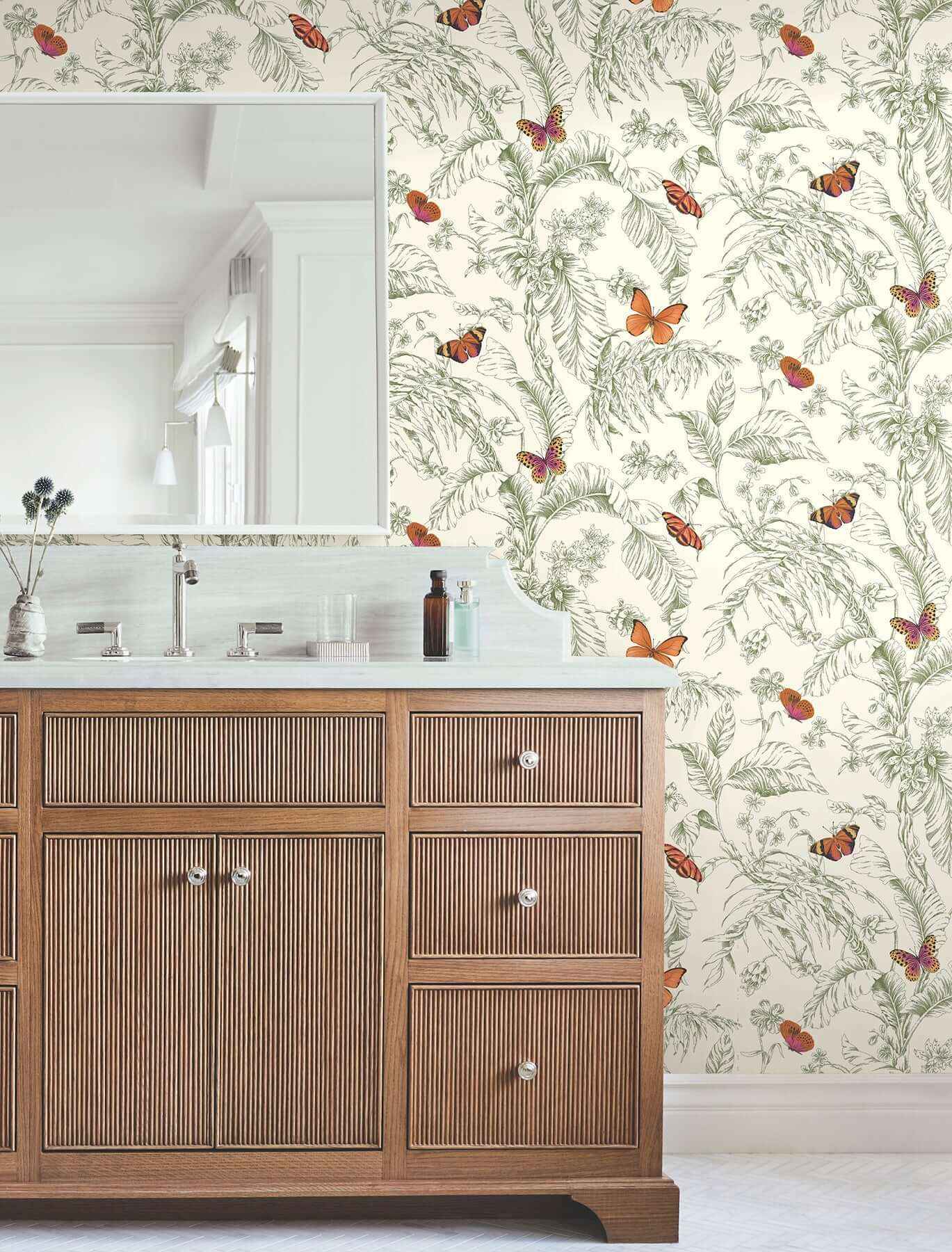 Papillon Green Wallpaper - York Wallcoverings - AF2027 - York Wallcoverings Wallpaper