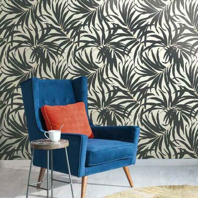 Bali Leaves Off White & Dark Grey Wallpaper - York Wallcoverings - AT7056 - York Wallcoverings Wallpaper
