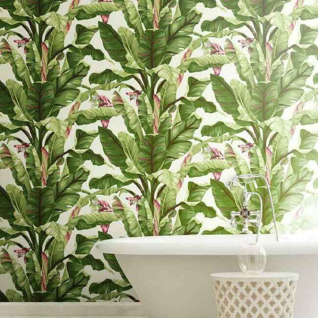 Banana Leaf Dark Brown & Pink Wallpaper - York Wallcoverings - AT7067 - York Wallcoverings Wallpaper