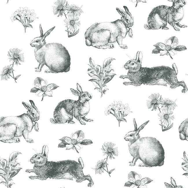 Bunny Toile Black & White Wallpaper - York Wallcoverings - AT4263 - York Wallcoverings Wallpaper