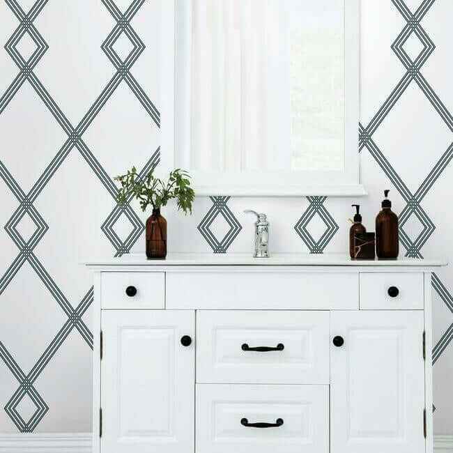 Ribbon Stripe Trellis White & Black Wallpaper - York Wallcoverings - CY1509 - York Wallcoverings Wallpaper