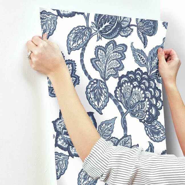 White & Blue Midsummer Jacobean Wallpaper - York Wallcoverings - CY1535 - York Wallcoverings Wallpaper