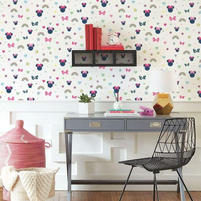 disney-minnie-mouse-rainbow-pink-wallpaper-york-wallcoverings-di0991 - York Wallcoverings Wallpaper