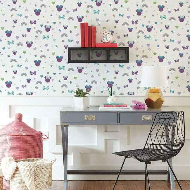 Disney Minnie Mouse Rainbow Purple Wallpaper - York Wallcoverings - DI0990 - York Wallcoverings Wallpaper
