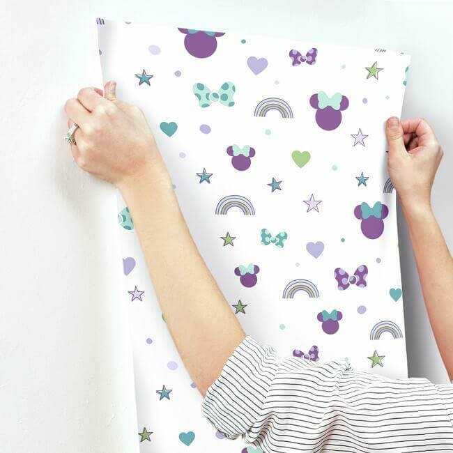 disney-minnie-mouse-rainbow-purple-wallpaper-york-wallcoverings-di0990 - York Wallcoverings Wallpaper