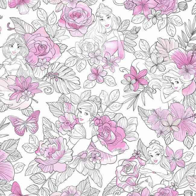 Disney Princess Royal Floral Magenta Wallpaper - York Wallcoverings - DI0965 - York Wallcoverings Wallpaper
