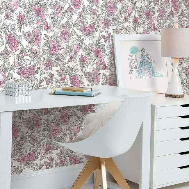 Disney Princess Royal Floral Magenta Wallpaper - York Wallcoverings - DI0965 - York Wallcoverings Wallpaper