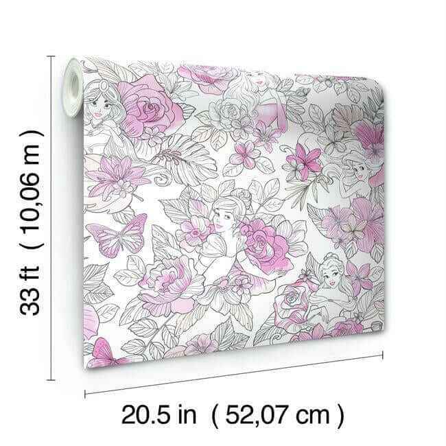 Disney Princess Royal Floral Magenta Wallpaper - York Wallcoverings - DI0965 - York Wallcoverings Wallpaper