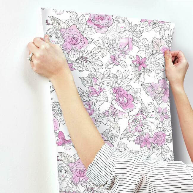 disney-princess-royal-floral-magenta-wallpaper-york-wallcoverings-di0965 - York Wallcoverings Wallpaper