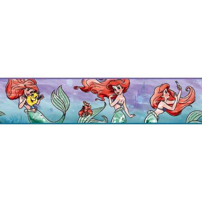 Disney The Little Mermaid Ariel & Friends Purple & Red Border - York Wallcoverings - DI1016BD