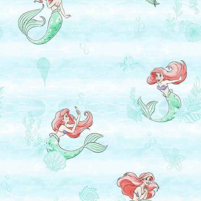 Disney The Little Mermaid Swim Teal Wallpaper - York Wallcoverings - DI0954