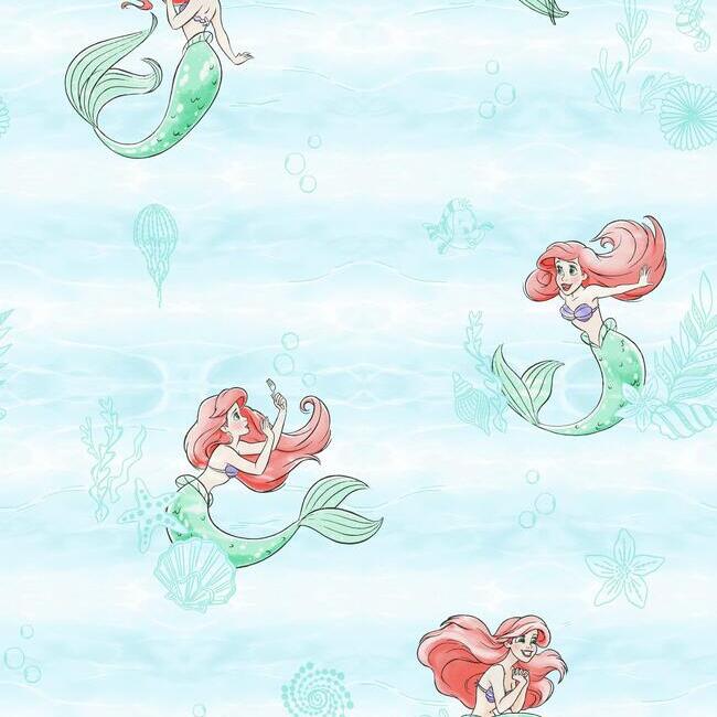 disney-the-little-mermaid-swim-wallpaper-teal-with-ariel-york-wallcoverings-di0954