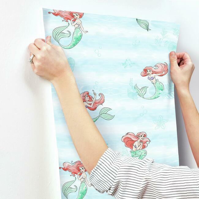 disney-the-little-mermaid-swim-wallpaper-teal-with-ariel-york-wallcoverings-di0954