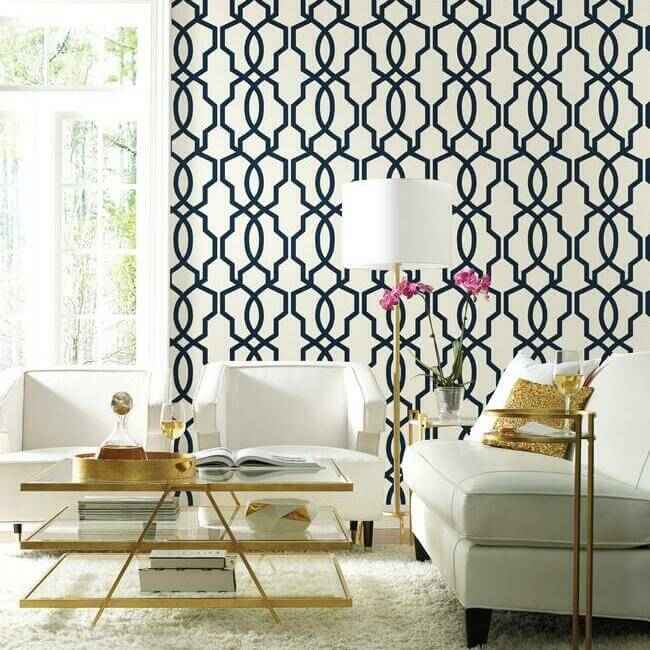 Hourglass Trellis Navy Wallpaper - York Wallcoverings - GM7521