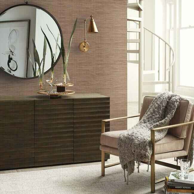 Lustrous Grasscloth Brown Wallpaper - York Wallcoverings - RN1057LW - York Wallcoverings Wallpaper
